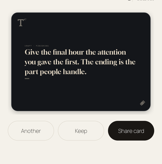 A Tidbit craft card on a dark background about finishing well